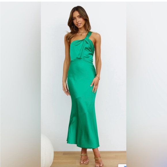 Hello Molly Green Satin Dress - Picture 1 of 5